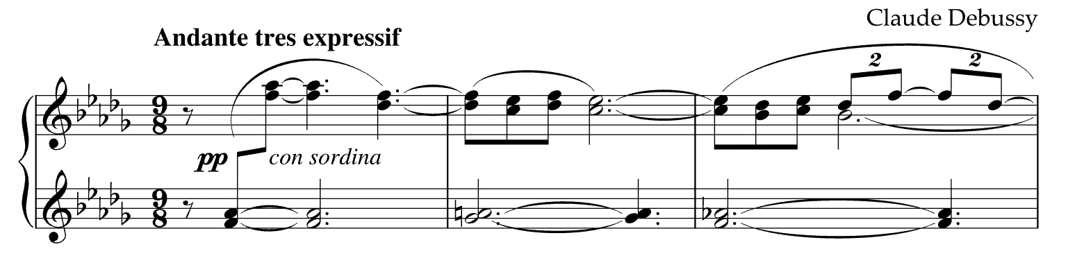 Opening bars of Clair de Lune sheet music